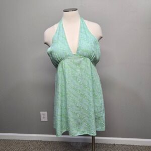BP Nordstrom Dress Plus Size 1X Mini Blue Ditsy Floral Halter Linen Blend Summer